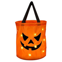 Málaí Milseán Oíche Shamhna Ilchuspóireacha le Solas LED, Buicéad Cleas nó Cóir Le hAghaidh Aoibhne Pumpkin, Tote Fabhair Pháirtí