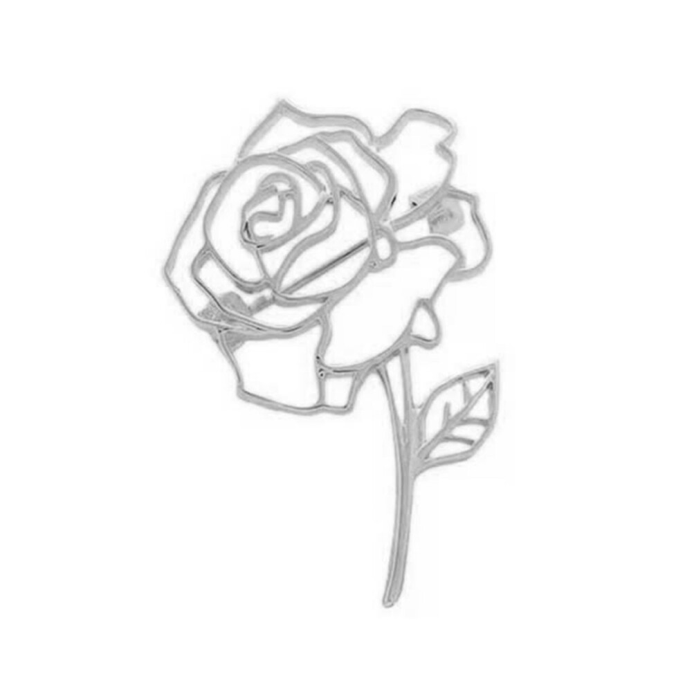 Silver Decorative Alloy Rose Pin Intricate Carving Brooch
