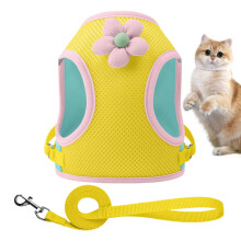 Reflective Pet Harness Adjustable Soft Vest For Cats And Small Dogs Breathable Straps Cartoon Print Size S Bright Yellow