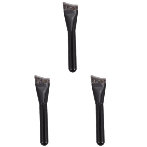 3 Pcs Bright Black Wooden Handle Makeup Brush Set For Foundation 1