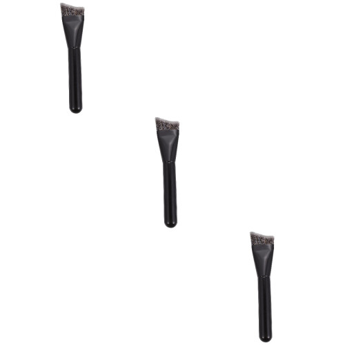 3 Pcs Bright Black Wooden Handle Makeup Brush Set For Foundation 2
