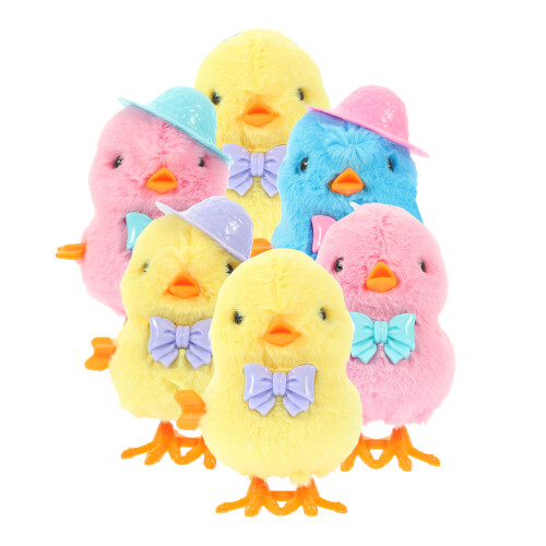 12 Pcs Easter Wind Up Chick Plush Jumping Chicken Egg Basket Filler