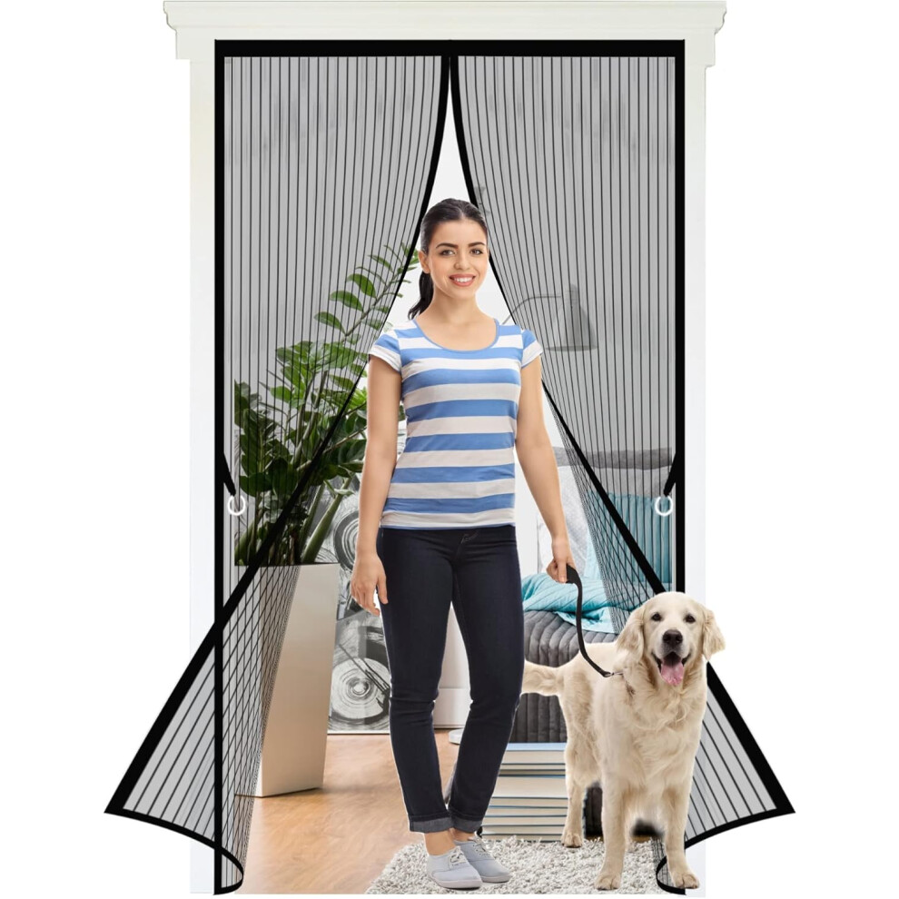 Screen Door With Automatic Closure, Self Sealing Magnetic Mesh For Hands Free Entry, Diamond Fishing Wire Mesh With Reinforced Frame, Breezy Insect Pr 9148971772579