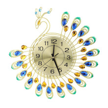 Modern Metal Wall Clock With 3D Peacock, Luxury Crystal Peacock Wall Art Decoration, Wall Clocks Bedroom Modern Stylish 3D Peacock Clock, Silent Non T
