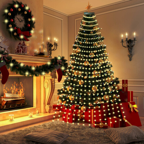 Tree Topper Christmas Tree Lights, Unique Design 8 Modes Warm White LED String Lights for Indoor Outdoor Decoration with Memory Function