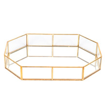 Elegante vassoio a specchio con finitura dorata e design trasparente per l'arredamento di casa, con struttura in metallo resistente e pratico