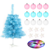 Mini Pine Tree, 60cm Artificial Desktop Christmas Tree with Base and Ornaments, Lightweight Easy to Carry Design for Home Office Store Decor, Blue