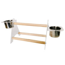 Rust Resistant Bird Feeder, Easy Clean Cage Accessory For Parrots, Stainless Steel Feeder With Bird Perch Stand And Tripod Design