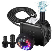 Pompa sommergibile per acquario, design ultra silenzioso con luce LED, pompa per fontana per acqua dolce e salata (16W, altezza di sollevamento 150