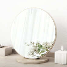 Wooden Tabletop Vanity Mirror 30cm, Round Makeup Mirror with 90 Adjustable Angle and HD Reflection