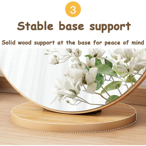 Wooden Tabletop Vanity Mirror 30cm, Round Makeup Mirror with 90 Adjustable Angle and HD Reflection 2
