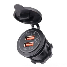 2X QC3.0 Prise de Charge Rapide Chargeur de Voiture Double USB 12V-24V-Allume-Cigare avec Interrupteur Tactile pour TéLéPhone Charge