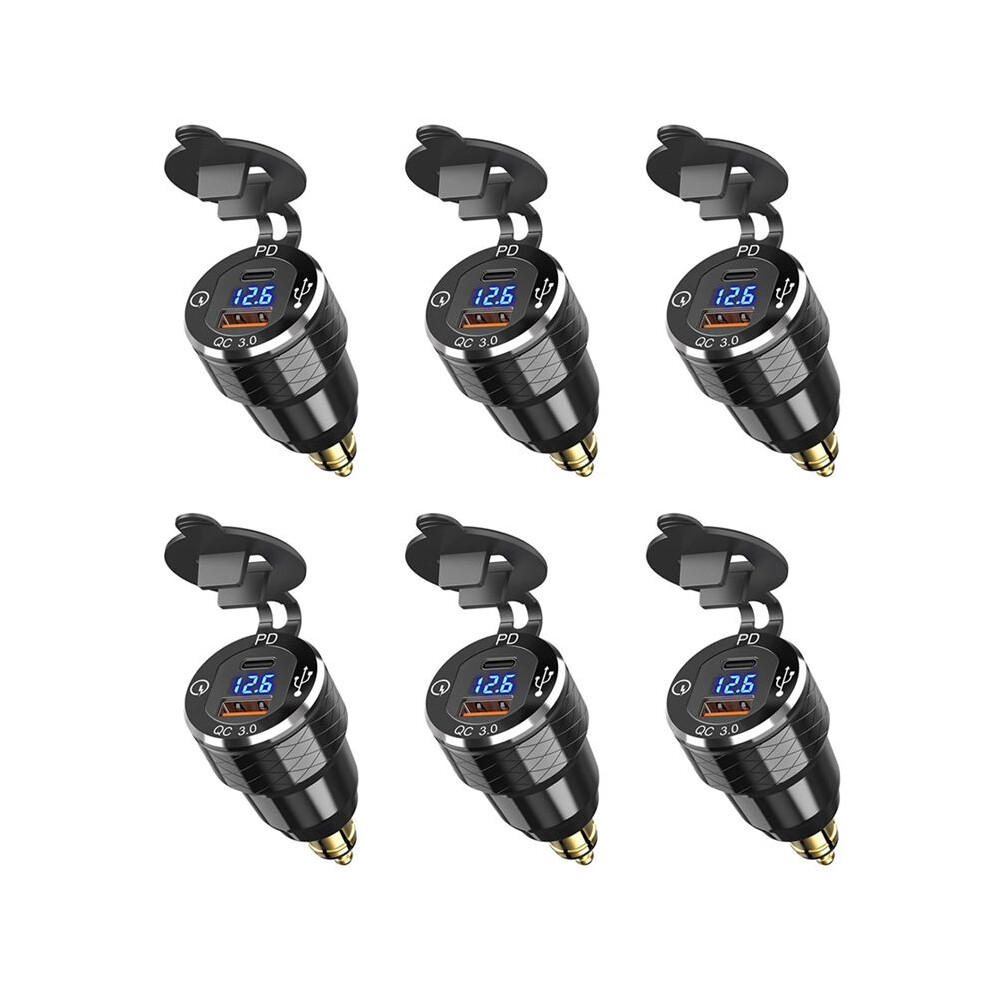 6X Pd 3.0 Type C Usb Fast Charger Din To Usb And 18W Qc 3.0 Power Outlet With Voltmeter For 12V-24V Motorcycle 6032981979697