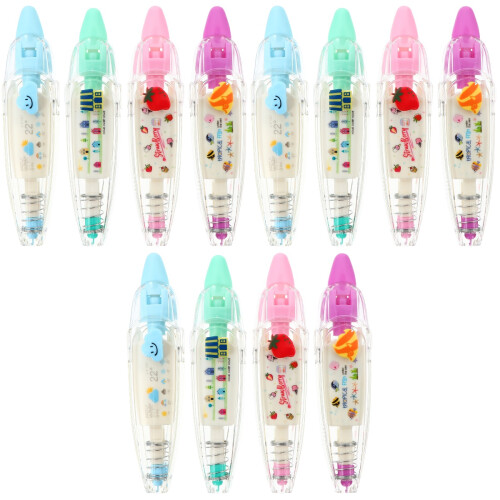 12Pièces Rubans Correcteurs Stylos Motifs Animé Confortables 2