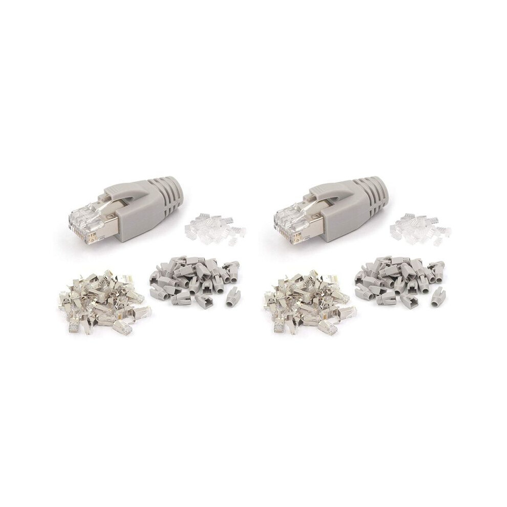 40 Pack Cat7 Shielded Rj45 Connector Cat6a Cat7 Rj45 Modular Plug With Load Bar And Rj45 Strain Relief Boots 8P8c Grey 6031643199787