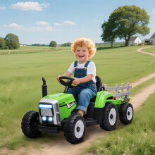 HOMCOM Ride On Tractor with Detachable Trailer, Remote Control, Music - Green
