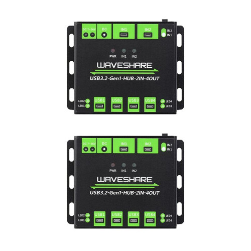 2X Waveshare Industrial 4-Way USB3.2 Gen 1 Hub 2IN-4OUT Dual Host Shared Random Switching Multiple Protection Circuit