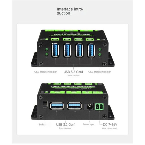 2X Waveshare Industrial 4-Way USB3.2 Gen 1 Hub 2IN-4OUT Dual Host Shared Random Switching Multiple Protection Circuit 2