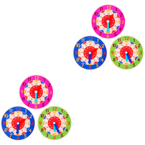 6 Pcs Wooden Clock Toys For Early Educational Learning 2