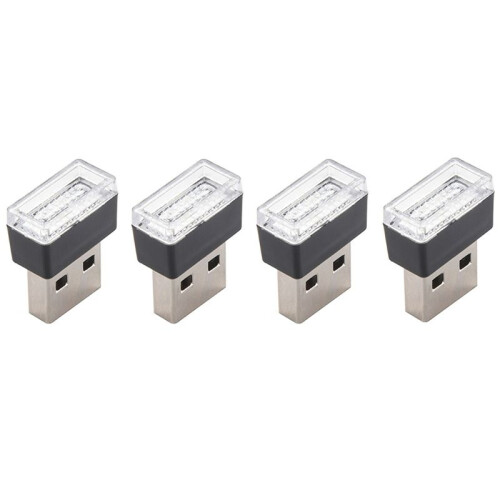 4X  Portable  Usb Led Car Light Car Interior Usb Atmosphere Light Plug and  Decorative Light White