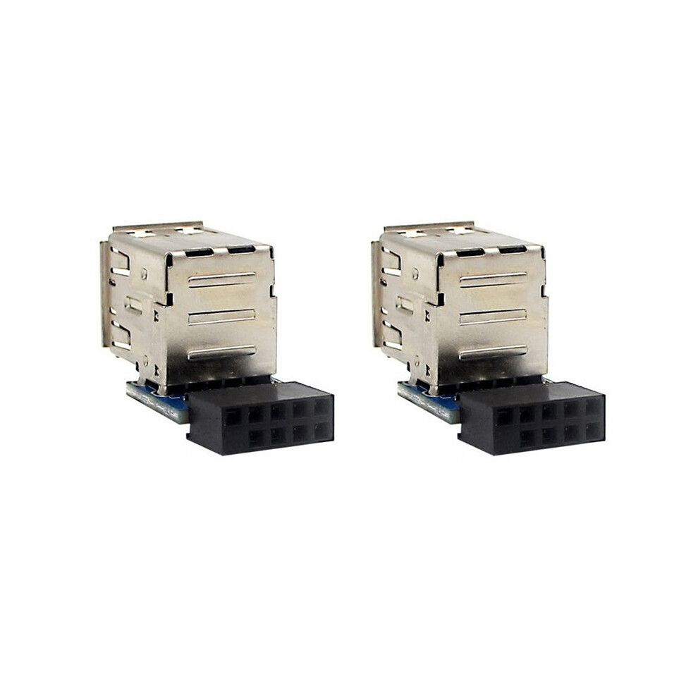 Exogio 2Pcs 9-Pin Motherboard To Dual Usb 2.0 Connector Black Motherboard To 2 Usb 2.0 A Female Internal Header Adapter