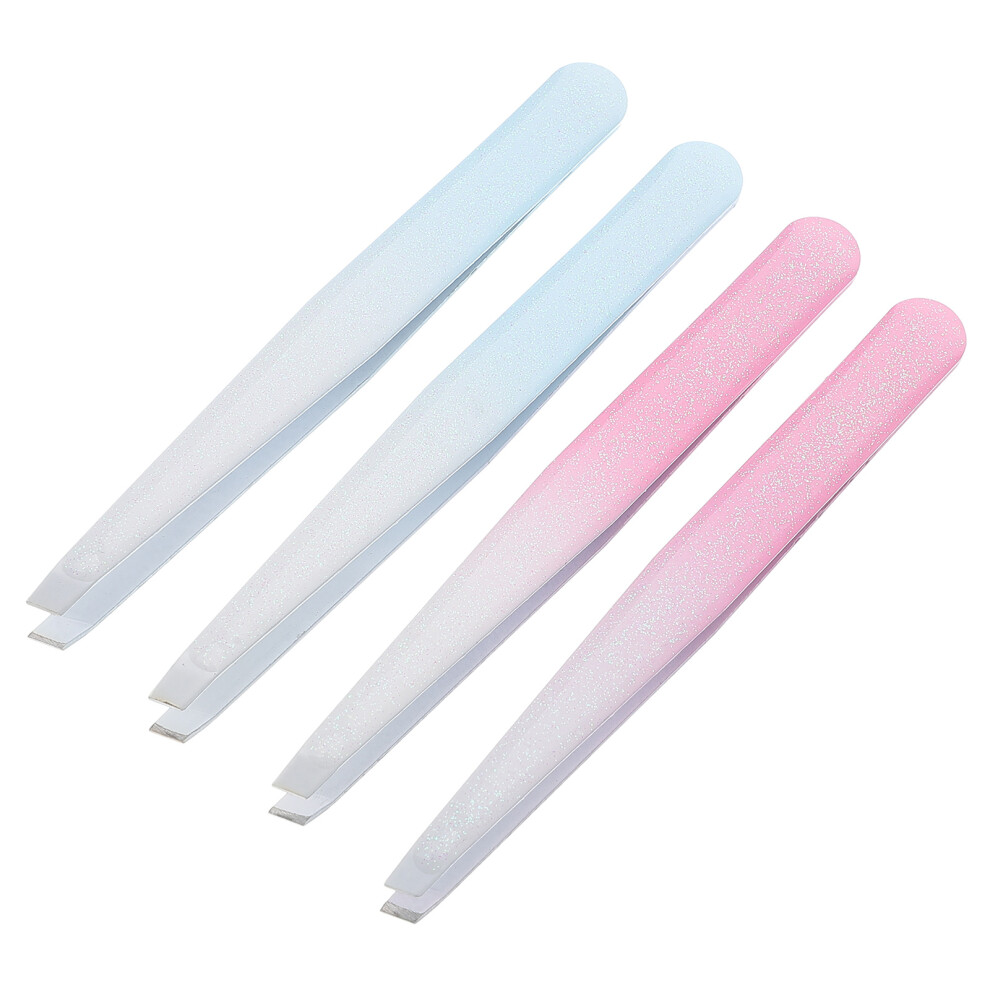 Happyyami 4Pcs Slanted Tweezers Stainless Steel For Eyebrow Facial Hair Removal