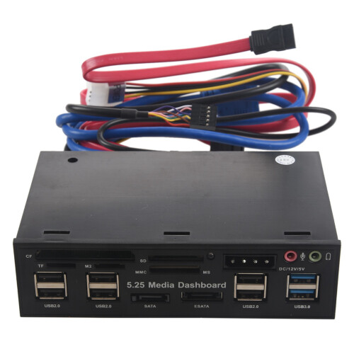 2X Multifuncion 5.25 Pulgada Lector de Tarjetas de Salpicadero de Multimedia USB 2.0 USB 3.0 20 Pin- ESATA Panel Frontal 1