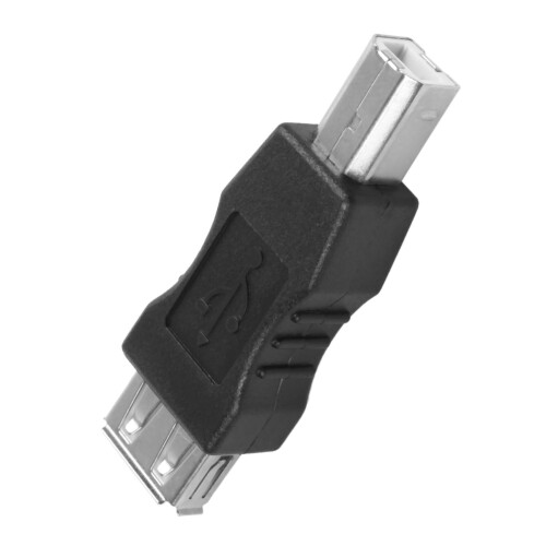 2X USB Printer Adapter Type A Female - Type B Male Black Silver Tone 1
