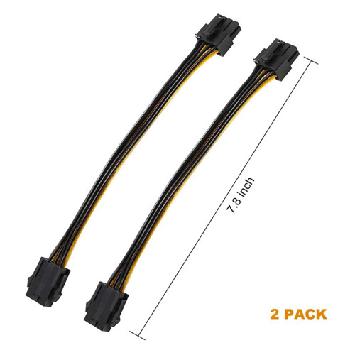 6x Placas Gráficas 6 Pinos Um 8 Pinos Adaptador PCIe Cabo de Alimentação 7,8 Polegadas 2