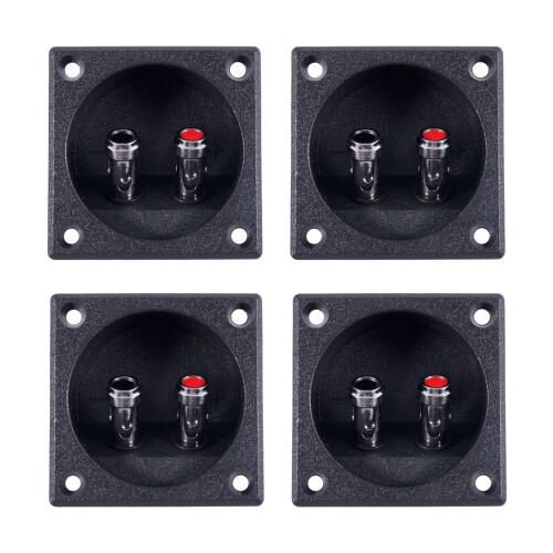 4X Square Shape Double Binding Post Type Speaker Box Terminal Cup Black