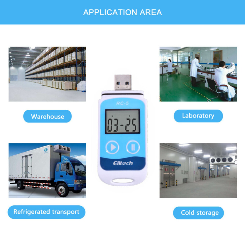 Typecat 4X Elitech Rc-5 High-Precision Digital Usb Temperature Data Logger For Warehouse Refrigerated Transport Laboratory