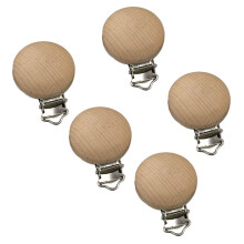 5Pcs Wooden Round-Shaped Pacifier Clips Beige Baby Suspender Holders