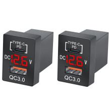 2X Nuovo Caricatore QC3.0 USB Caricabatteria da Auto Presa PD Caricatore di Tipo C con LED Voltmetro Digitale Rosso per la Nuova Quick Charge
