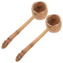 2Pcs Bamboo Water Scoop Vintage Design Long Handled Ladle