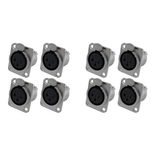 XLR Female Jack 3 Pin - Panel Mount Jacks D Series Size XLR-F - 8 PACK
