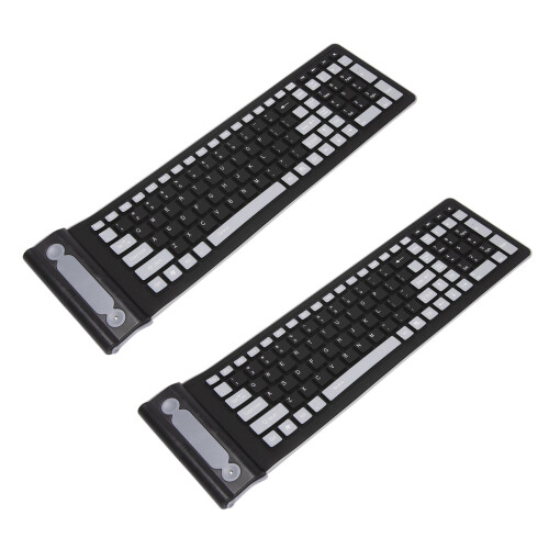 2X Portable  Flexible Roll  Water Resistant Washable Soft Silicone Wireless Keyboard with USB Receiver