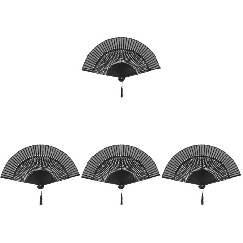 4Pcs Elegant Black Handheld Folding Fans Bamboo Fan for Dance Props 1