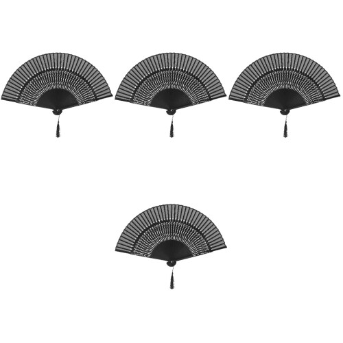 4Pcs Elegant Black Handheld Folding Fans Bamboo Fan for Dance Props 2