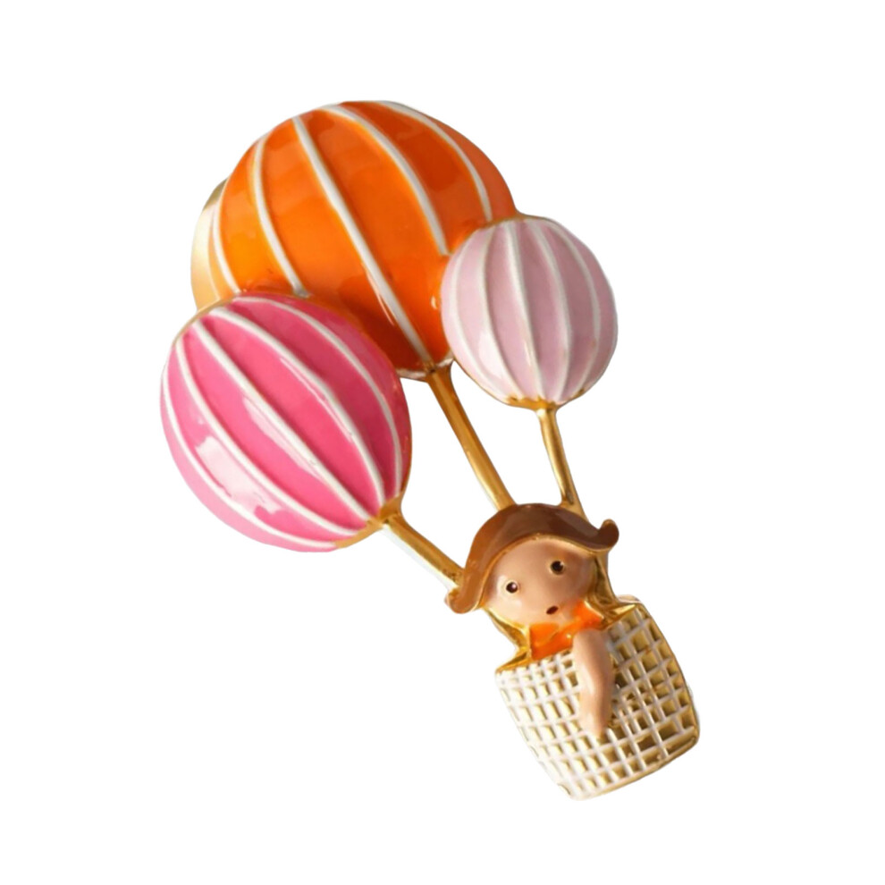 Red Cartoon Hot Air Balloon And Little Girl Brooch Alloy