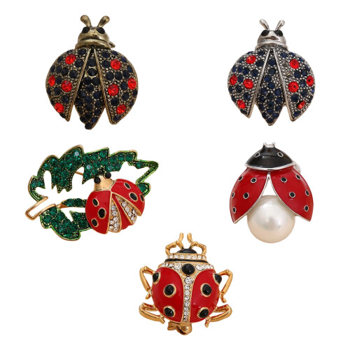 Chic Ladybugs Shaped Brooch Adorned With-Golden tentacles 1