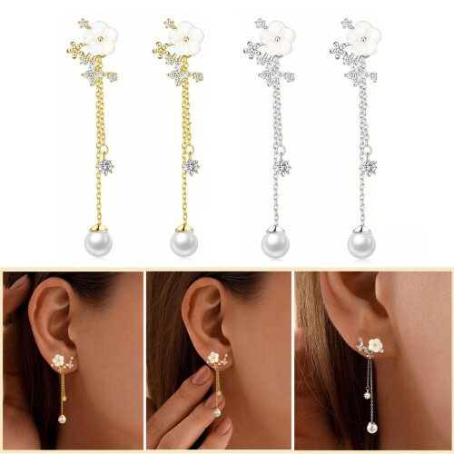 Boucles d'oreilles légères à longue chaîne, perles-Argent 2