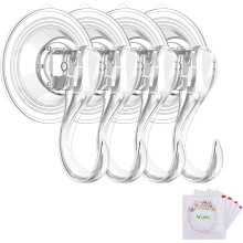 Robust Construction Suction Cup Hooks, Invisible Look Clear Plastic Shower Hooks with High Suction Force Vacuum Suction Cups for Bathroom Window Glass