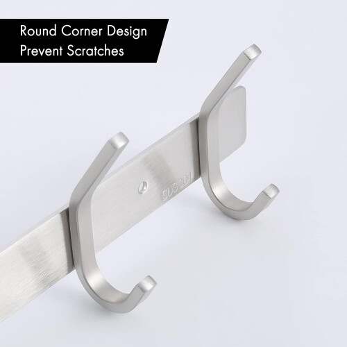 Modern Wall Mounted Coat Rack, Multiple Color Options Smooth Rounded Ends for Bathrooms, Hallways (4 Hooks) 2