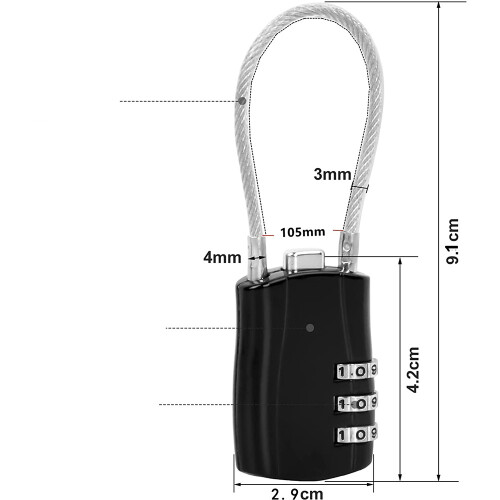 Wide Applications 4 Digit Cable Lock, Special Design With Button Press Locking, Easy Operation For Intuitive Setup, Portable And Versatile For Travel, 1