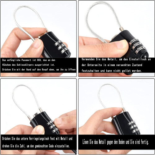 Wide Applications 4 Digit Cable Lock, Special Design With Button Press Locking, Easy Operation For Intuitive Setup, Portable And Versatile For Travel, 2