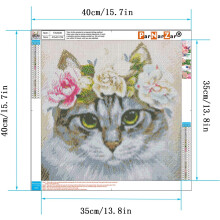 Kit completo de pintura com diamantes quadrados, vibrante design de gato com coroa de flores para relaxamento e criatividade, 40x40cm, reforçado com