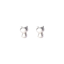 S925 Cat Stud Earrings, Brushed Matte Small Earrings for Women