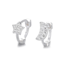 S925 Asymmetric Star Moon Ear Cuff, Mini Micro-Pave Earrings for Women