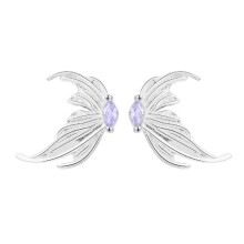S925 Liquid Butterfly Wing Earrings, Screw Ear Cuff with Purple Zircon