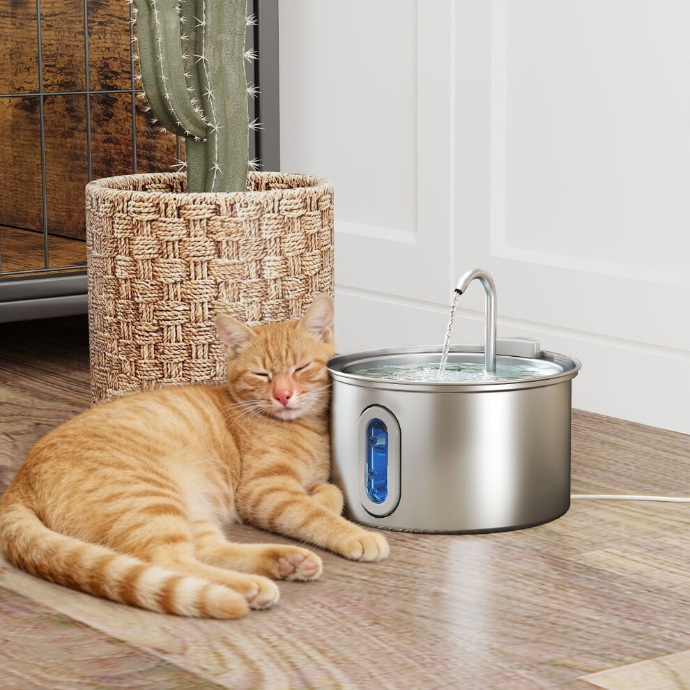 Pawhut 2.5L Cat Water Fountain For Drinking Stainless Steel Ultra-Silent